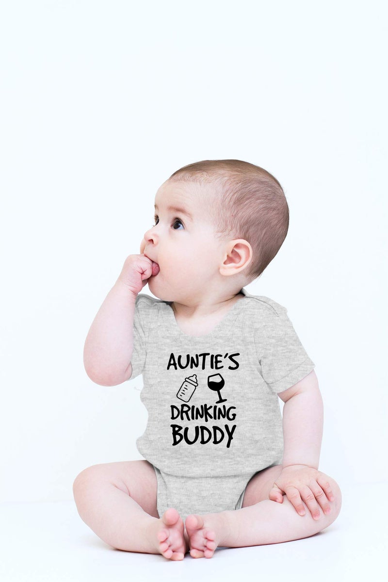 CBTwear Auntie's Drinking Buddy Baby Bodysuit Cute Girl Newborn Clothes Funny Infant Outfit Unisex (Newborn, Heather Grey) - Image 2